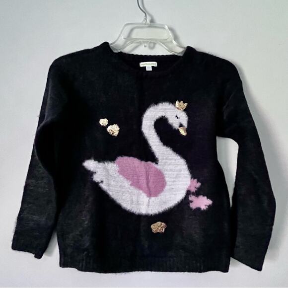 Vertbaudet girls black chunky sweater with swan design sequins hearts size 10. - Picture 1 of 7